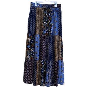 Vintage 3 Tiered Patchwork Print Maxi Skirt Sz M